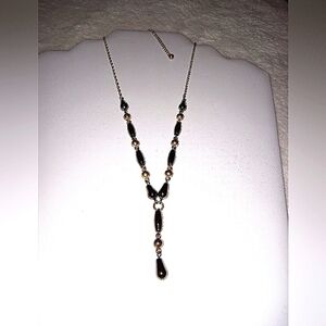 Y-Drop Necklace Vintage Premier Designs Hematite and Silver Tone  18"